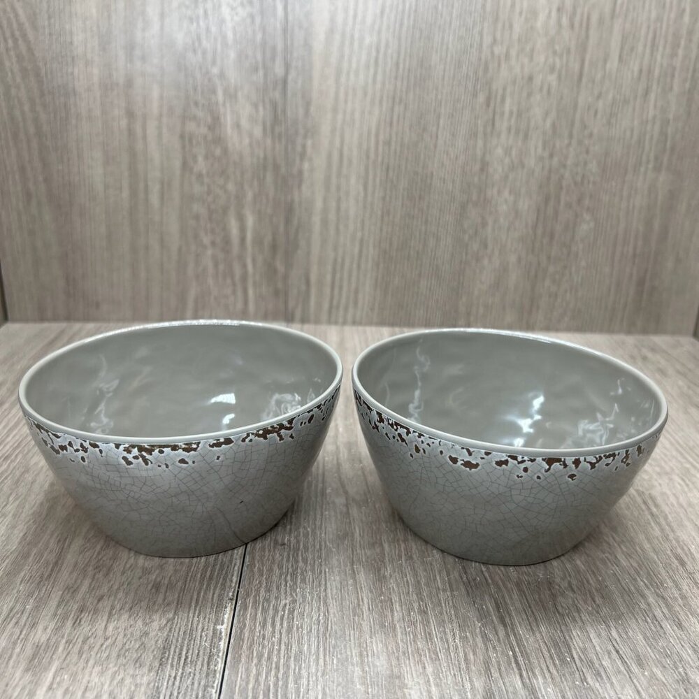 Tommy Bahama Melamine Bowls Set of 2 Round Crackle Glazed Dishwasher Safe Gray